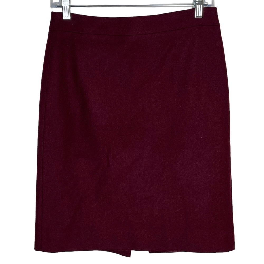 J. Crew Factory The Pencil Skirt Double Serge Wool Blend Burgundy Mulberry